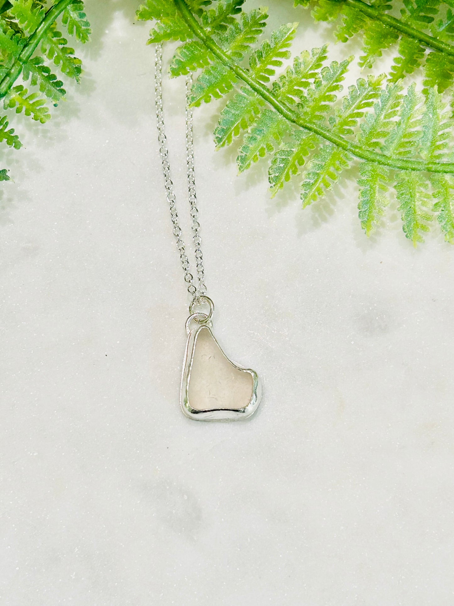 Clear/White Sea Glass Necklace -Idaho Shape 😉